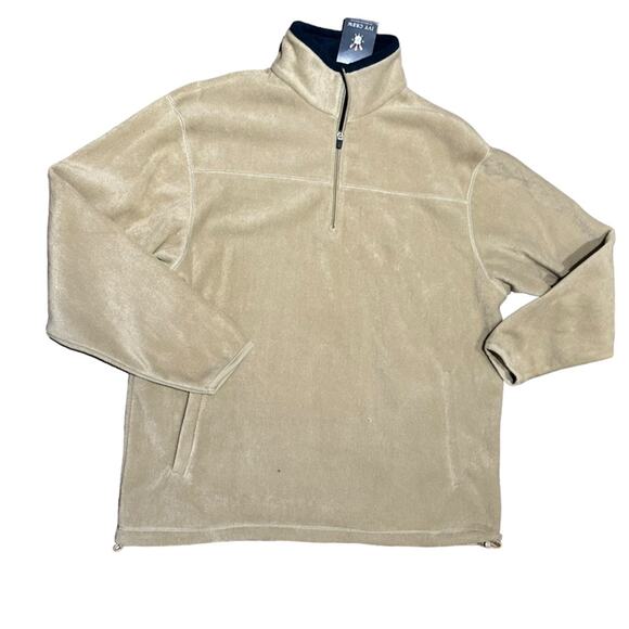 Ivy Crew Mens Large Tan and Navy Quarter Zip Fleece Pullover NWT - Picture 1 of 8